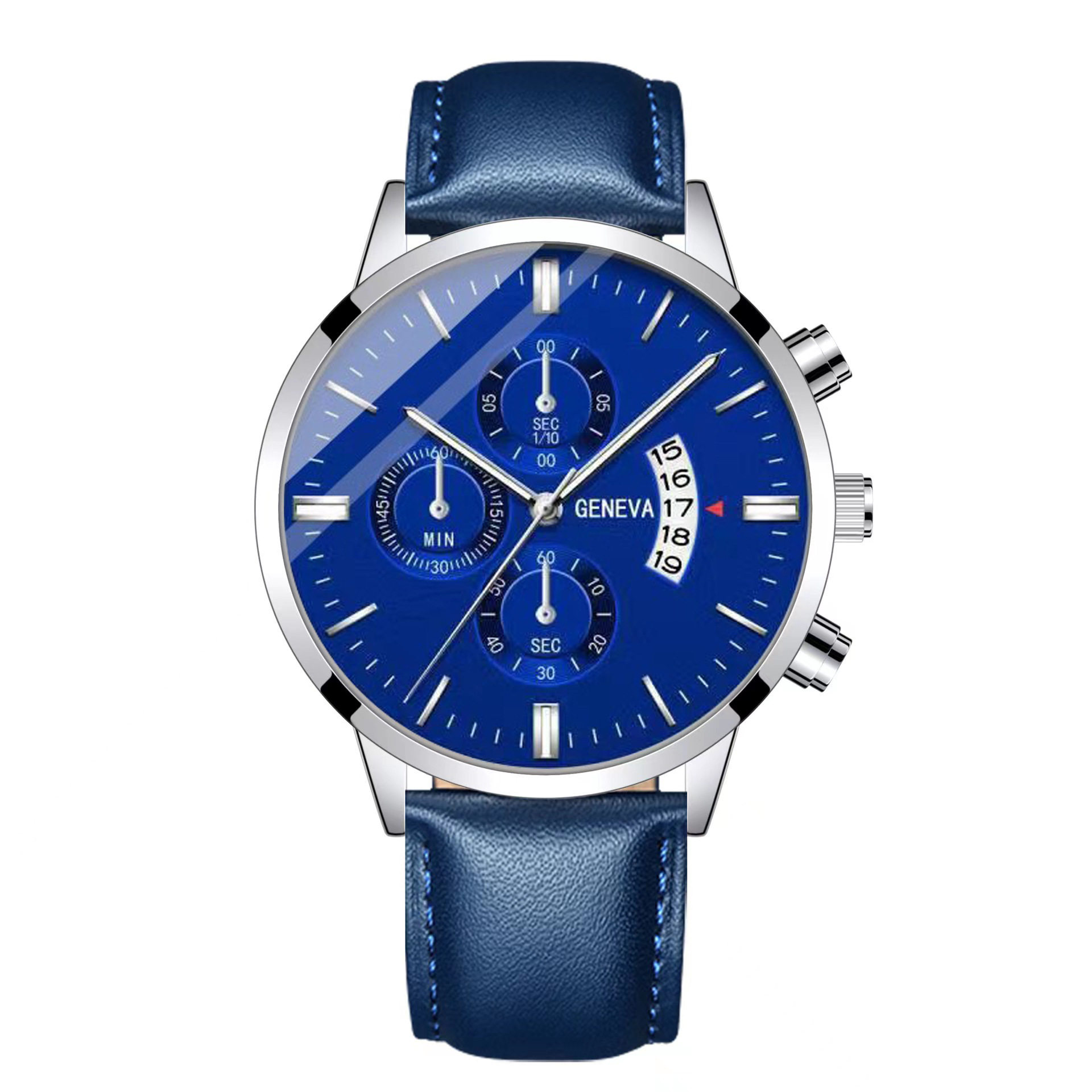 foreign trade cross-border hot simple men's business watch stainless steel fashion belt watch luminous calendar quartz Item Picture