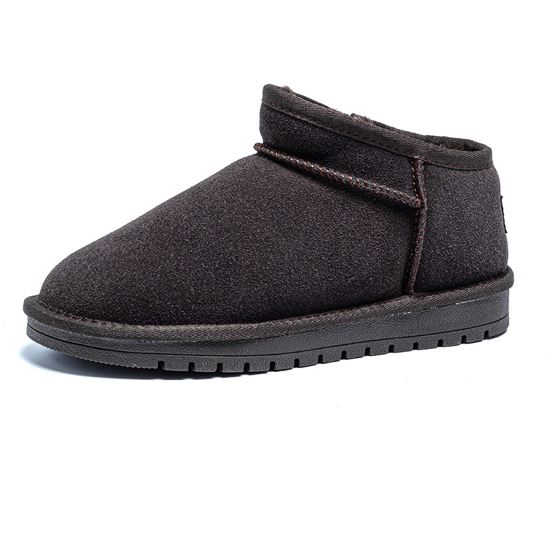 winter new snow boots flat bottom short boots northeast cotton padded shoes men's fleece-lined thickened waterproof warm genuine leather snow boots women undefined