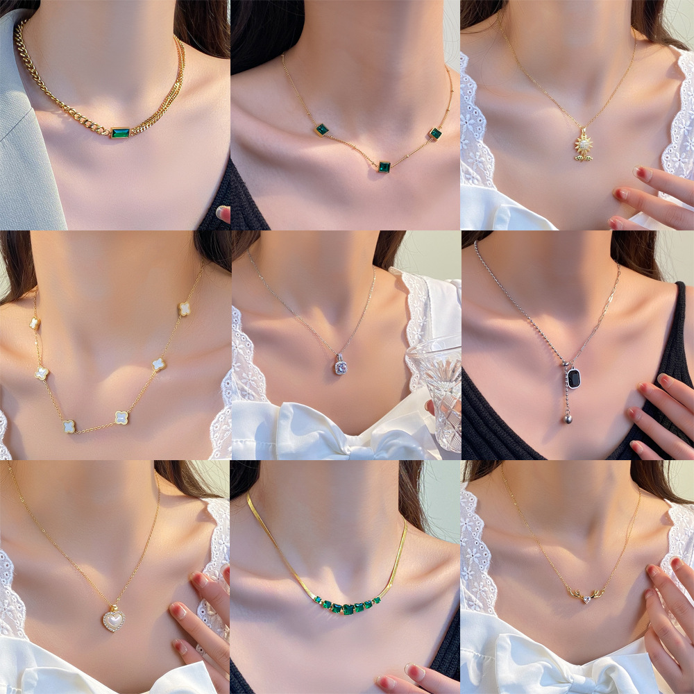 japanese and korean simple and popular ins style titanium steel necklace female niche exquisite internet celebrity zircon clavicle chain high sense ornament Application Scenario