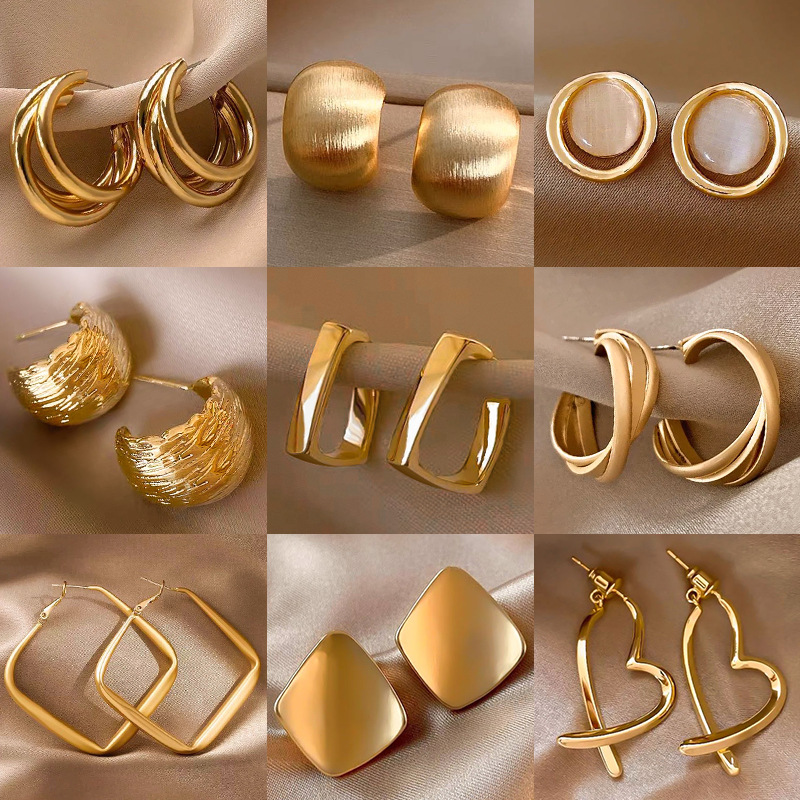 gold earrings for women 2025 new popular retro hong kong style high sense elegant earrings special-interest design metal earrings full figure
