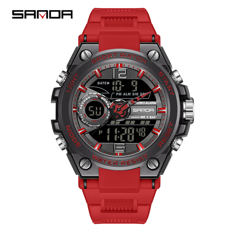 sanda trendy multi-functional special forces men's watch double display waterproof luminous outdoor sports student electronic watch Specification drawing