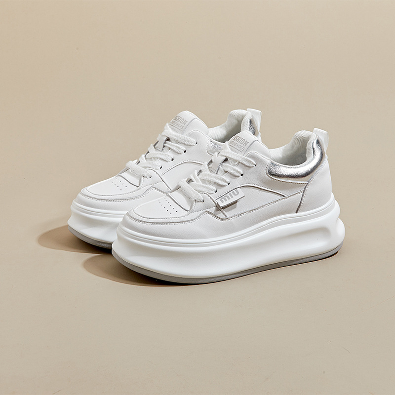 thick-soled leather white shoes for women 2025 new spring versatile single-layer shoes platform sneakers height increasing insole casual sneakers undefined