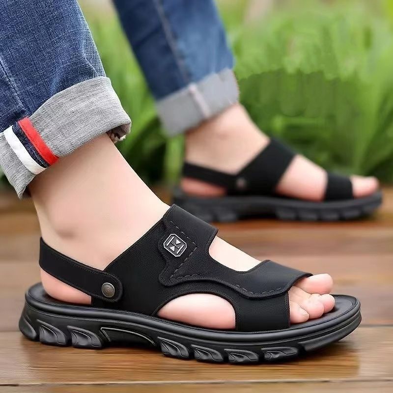 men's faux leather sandals summer 2025 non-slip waterproof outdoor sandals men's men's sandals dual-use sandals Item Picture