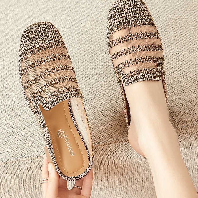 2025 summer new sandals women's toe cap french mesh breathable fairy style with skirt not tired feet half slippers full figure