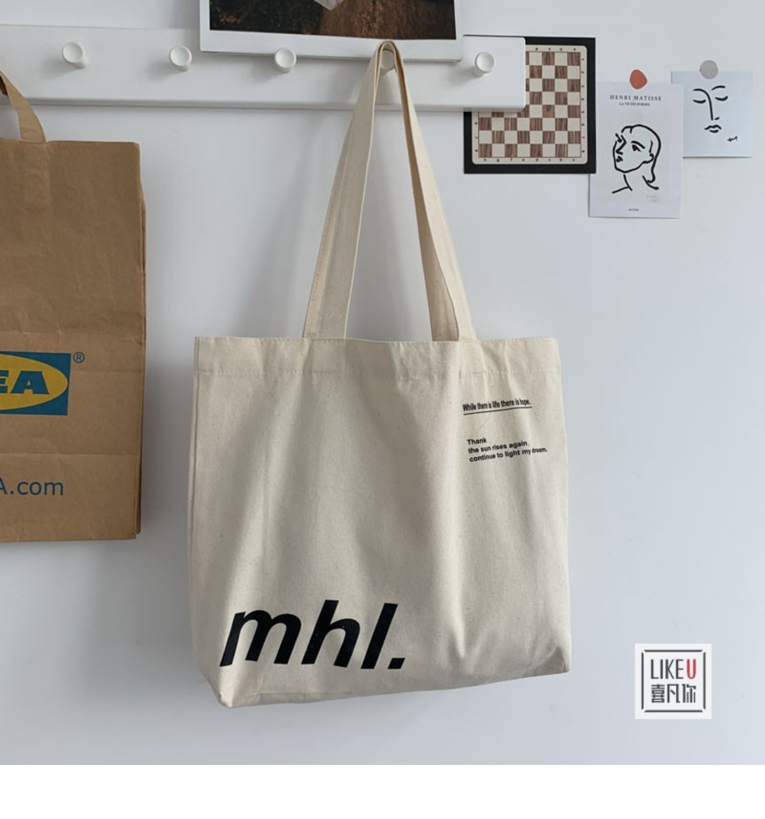 versatile new korean style ins style simple casual canvas bag student class large capacity letter shoulder canvas bag details Picture