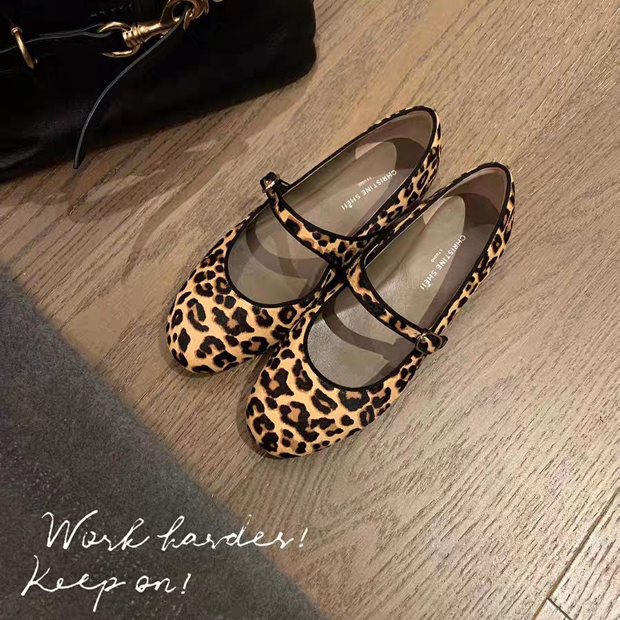 cowhide version ~ xingshengda leopard print strap flat mary jane shoes female granny shoes ballet women's shoes full figure