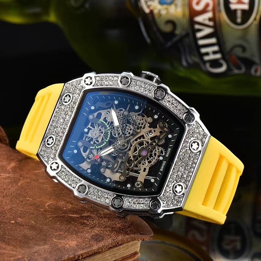 new richard cross-border hot selling mechanical style barrel-shaped hollow luminous waterproof men's watch sports Item Picture