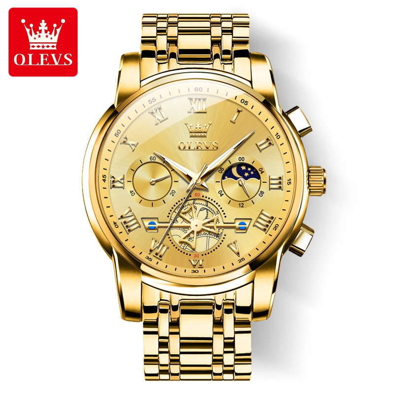 olevs brand watch multifunctional luminous waterproof quartz watch cross-border foreign trade business men's watch men's watch full figure