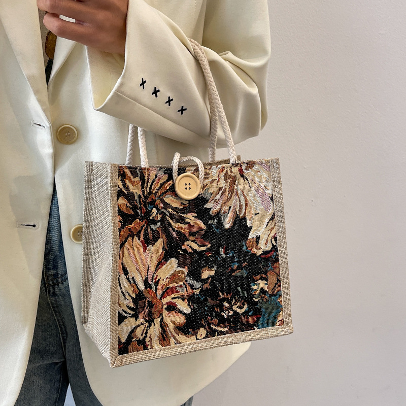 student korean style handbags women's fashion linen carry rice bag new japanese ins canvas hand carry lunch box bag Specification drawing