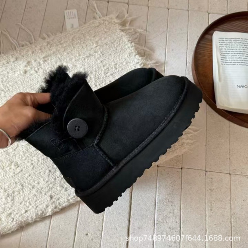 henan sangpo snow boots shoes women's sheepskin fur integrated platform wooden buckle slip-on thickened short classic foundation full figure