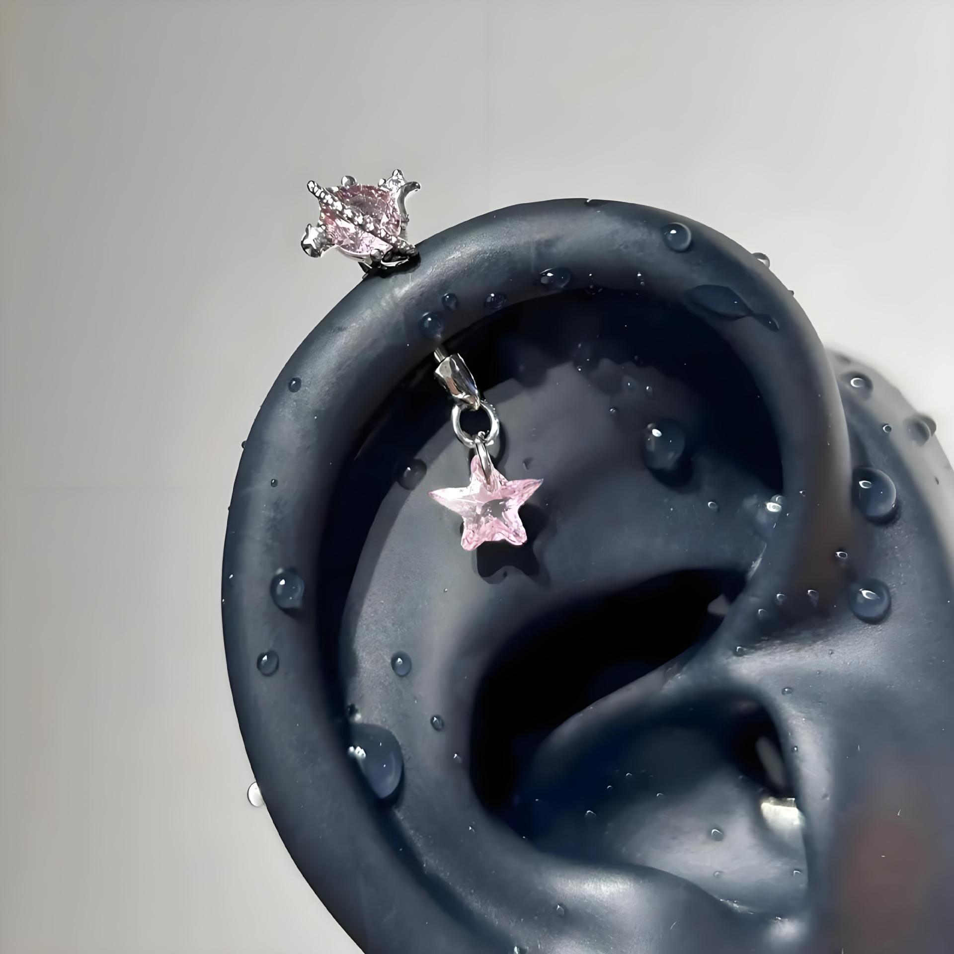 sweet cool style pink  ear water drop pendant cochlear ear bone stud three-dimensional devil nail ear studs delicate earrings female Application Scenario
