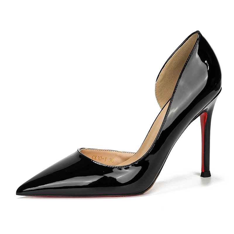 french style red bottom side empty pointed high heels women's stiletto heel autumn and winter low mouth sexy temperament all-match light luxury high-grade undefined
