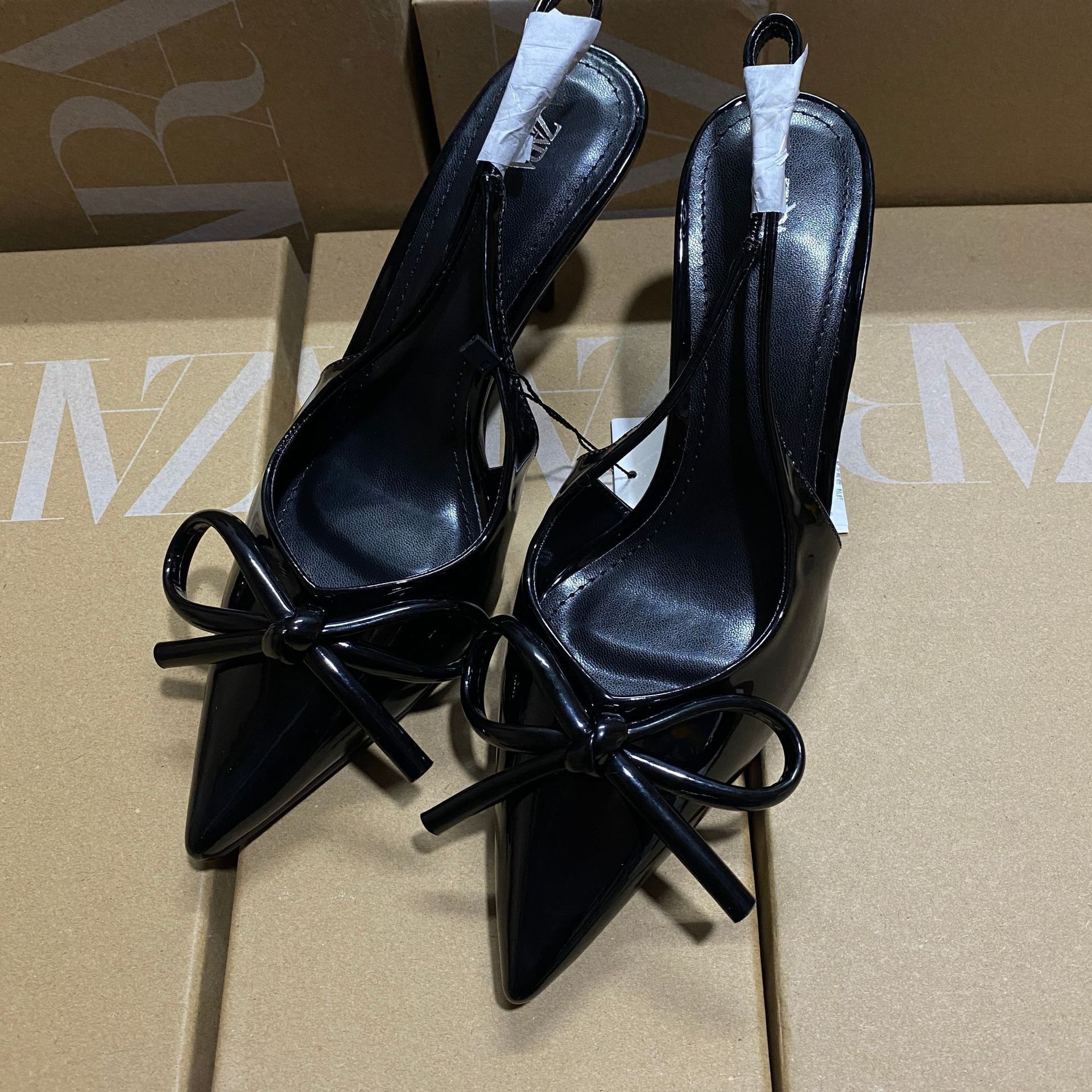 fashion new back open shoes women's stiletto heel low-cut high heels pointed toe buckle sandals spring and autumn socialite bow details Picture