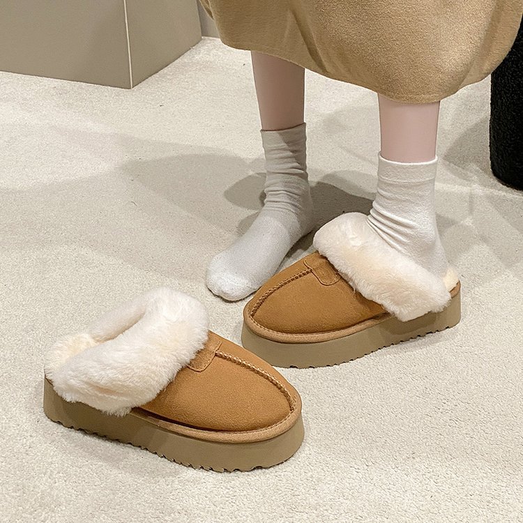 amano leather thick-soled fur snow boots women's winter 2025 warm short cotton-padded shoes women's comfortable all-match undefined