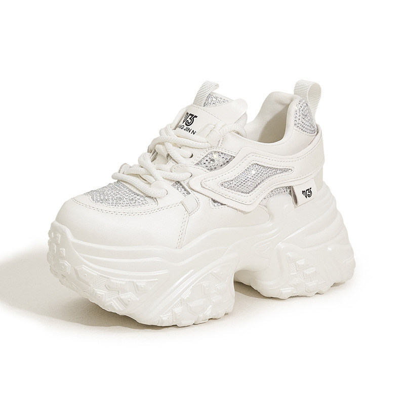 platform dad shoes women's 2025 spring new rhinestone fashion heel lifed women's shoes all-matching sports leisure shoes full figure