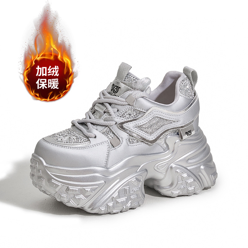 platform dad shoes women's 2025 spring new rhinestone fashion heel lifed women's shoes all-matching sports leisure shoes Specification drawing