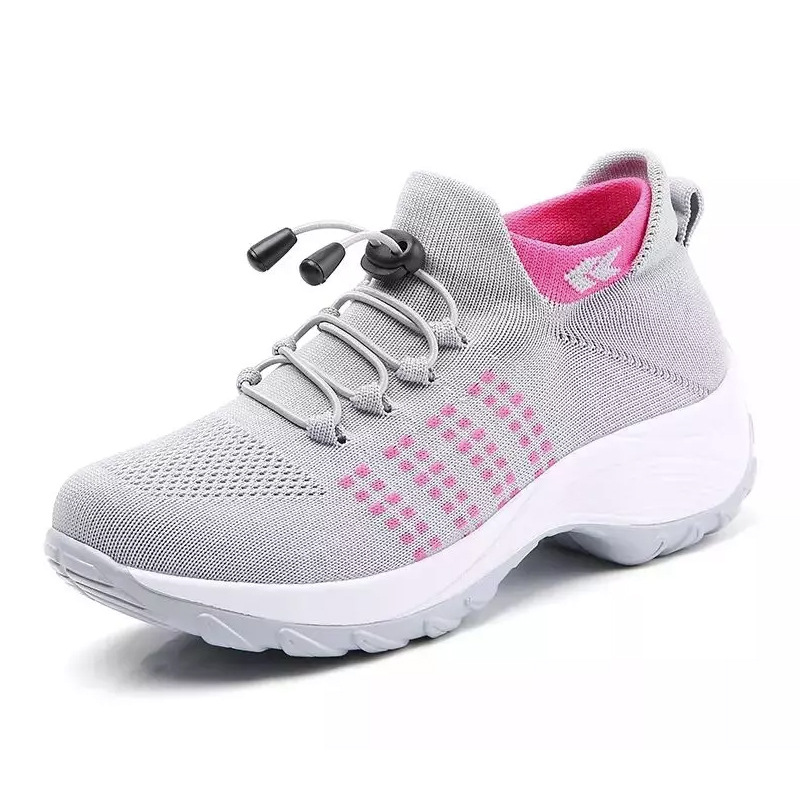 spring new cross-border plus size sneakers sock shoes mom shoes flying woven breathable mesh women's shoes platform shake shoes undefined