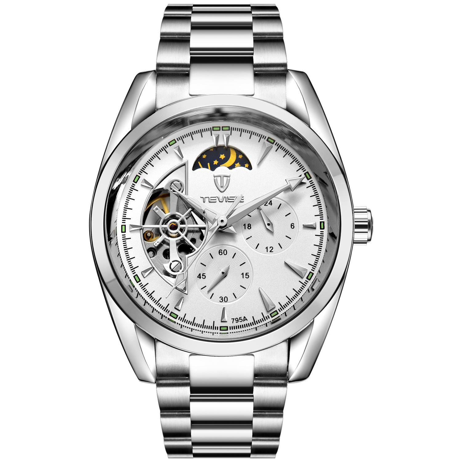 swiss tevise tevise watch men's automatic mechanical watch moon phase steel watch tiktok same style Application Scenario