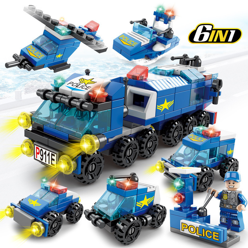 compatible with lego building blocks small particles fire brigade police military tank building blocks assembled and inserting children's educational toys details Picture