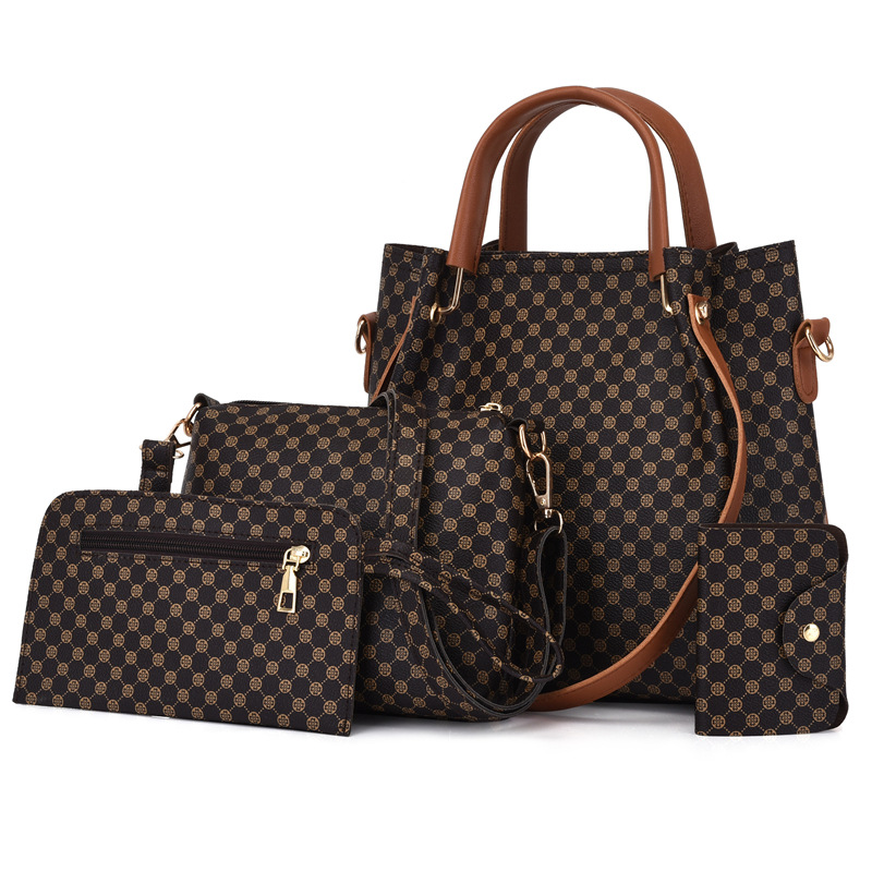 2023 new european and american retro shoulder handbag four-piece set mother and child bag ladies printed crossbody bag cross-border wholesale Item Picture