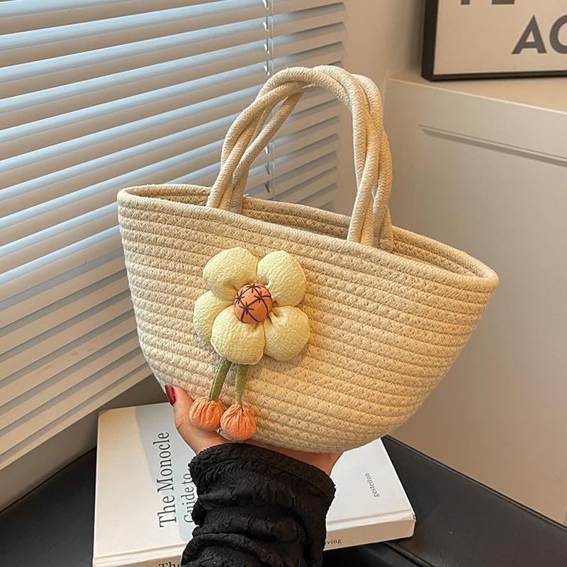 cross-border south korea wholesale bag 2025 new women's summer portable women's bag special-interest design casual woven bag cotton string details Picture