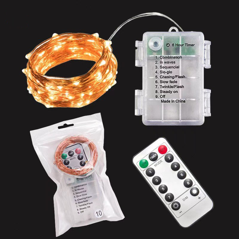 8 function lighting chain 3aa waterproof battery box remote control copper wire lamp infrared eight copper wire lamp led light remote control decorative lamp Item Picture