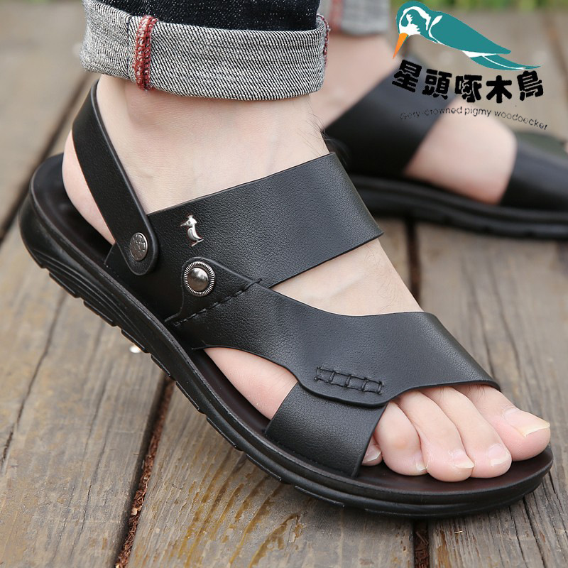 cross-border delivery 2025 summer new men's sandals men's genuine leather summer sandals men's beach shoes non-slip sandals details Picture
