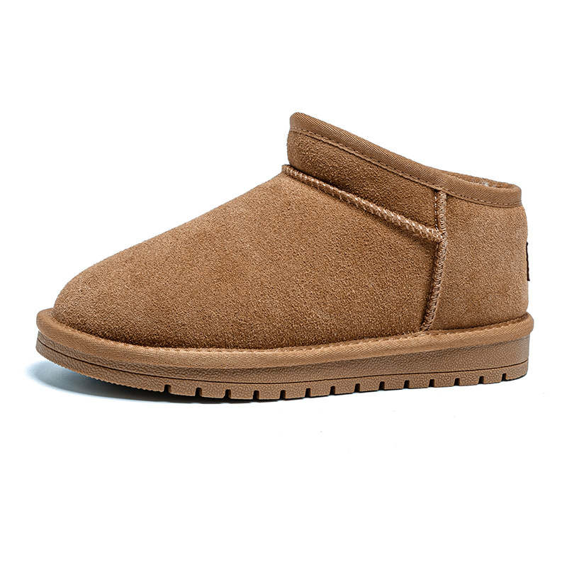 winter new snow boots flat bottom short boots northeast cotton padded shoes men's fleece-lined thickened waterproof warm genuine leather snow boots women undefined