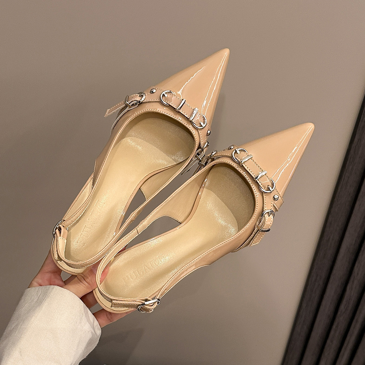 2025 autumn belt buckle patent leather high heel shoes widened fat feet word strap closed toe sandals punk pumps women Application Scenario
