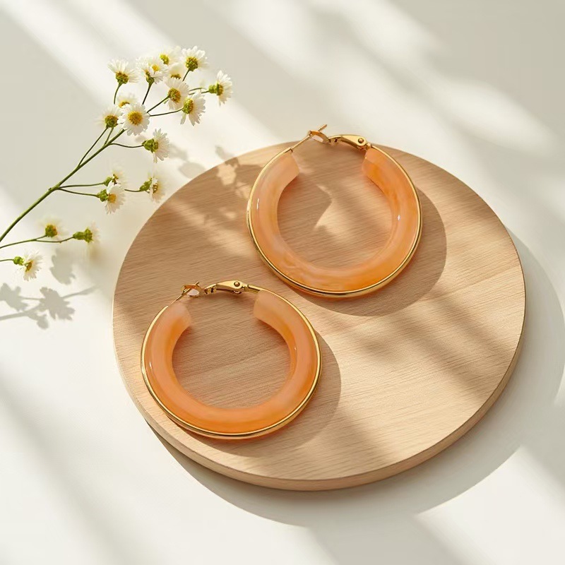 Resin large circle earrings, colorful spring earrings, versatile foreign trade cross-border women's earrings detail image 6