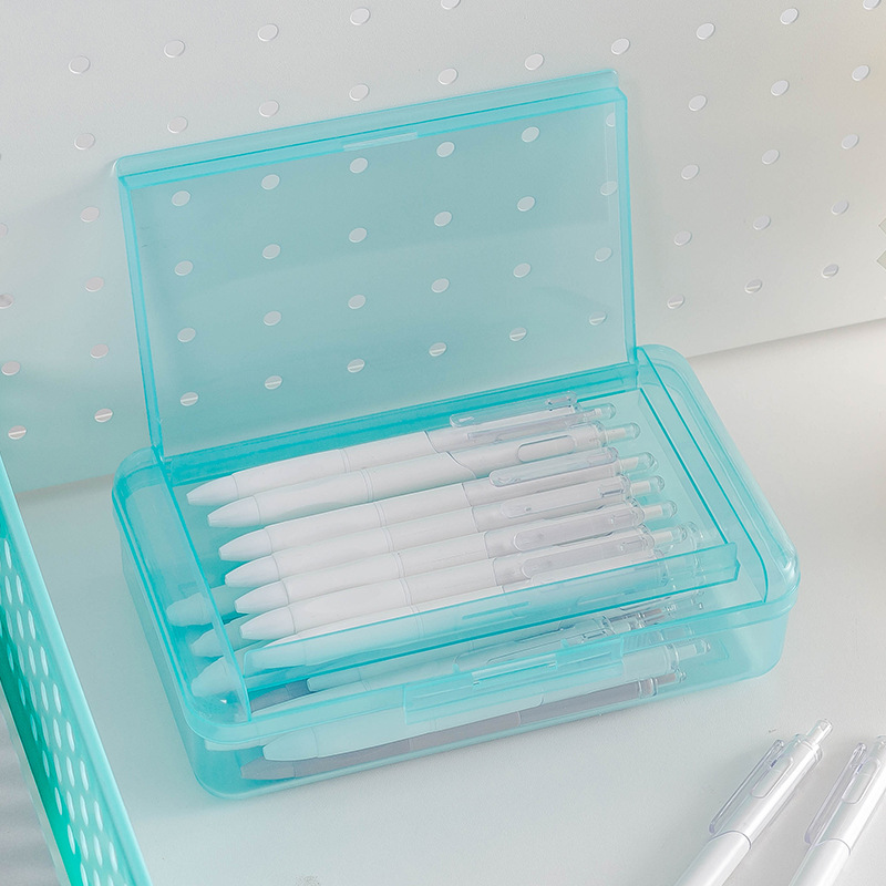double-layer transparent multifunctional stationery box children's pencil case primary school student plastic pen box large capacity simple storage box Specification drawing