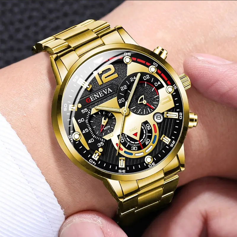 popular men's watch calendar steel belt multi-color men's watch luminous pointer large number cross-border hot exclusive sale Item Picture