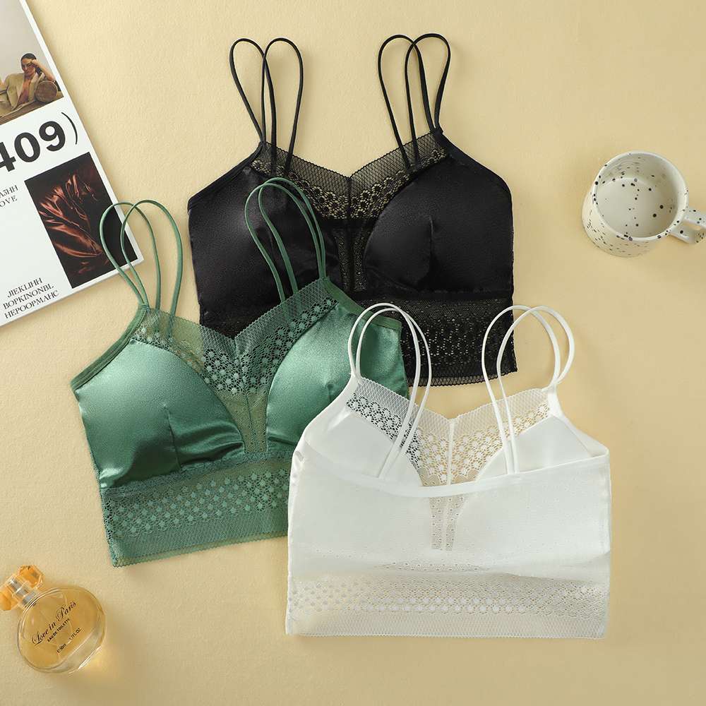 Ladies' lace, beautiful back bra with sequined straps undefined
