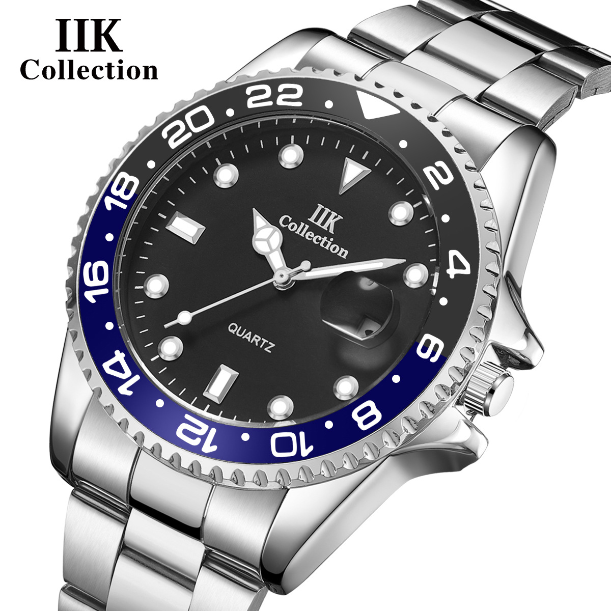iik brand luxury watch wholesale cross-border foreign trade quartz watch calendar waterproof men's steel strap watch gb861c full figure