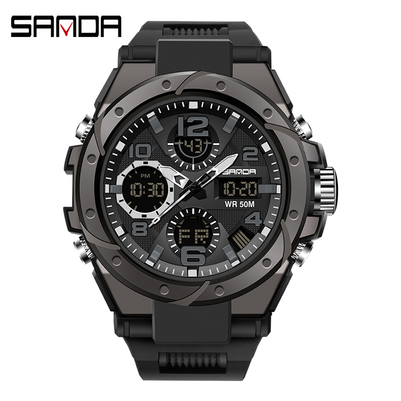 sanda watch youth electronic watch outdoor sports luminous watrproof watch multi-functional alarm clock watch for male and female students details Picture