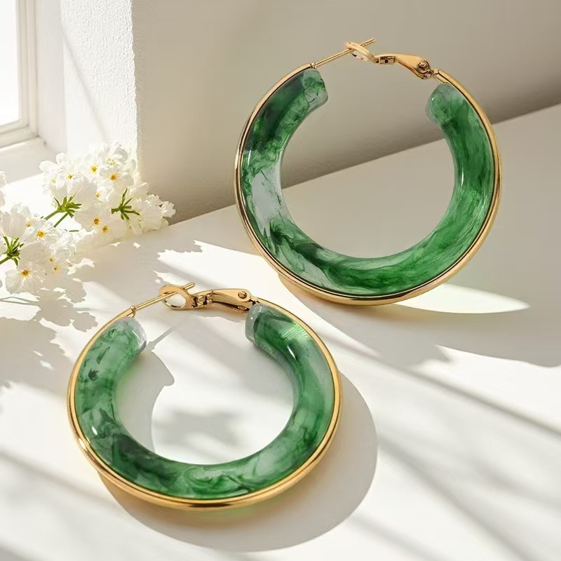 Resin large circle earrings, colorful spring earrings, versatile foreign trade cross-border women's earrings detail image 4