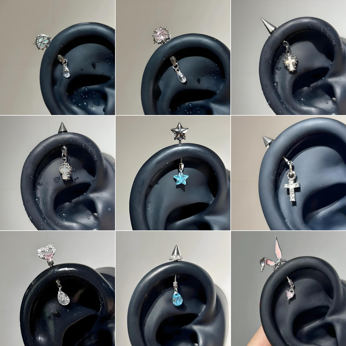 sweet cool style pink  ear water drop pendant cochlear ear bone stud three-dimensional devil nail ear studs delicate earrings female full figure