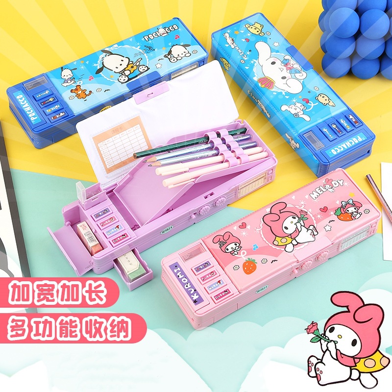 sanrio stationery box password lock multifunctional large capacity pencil case boys and girls primary school students clow m double layer full figure