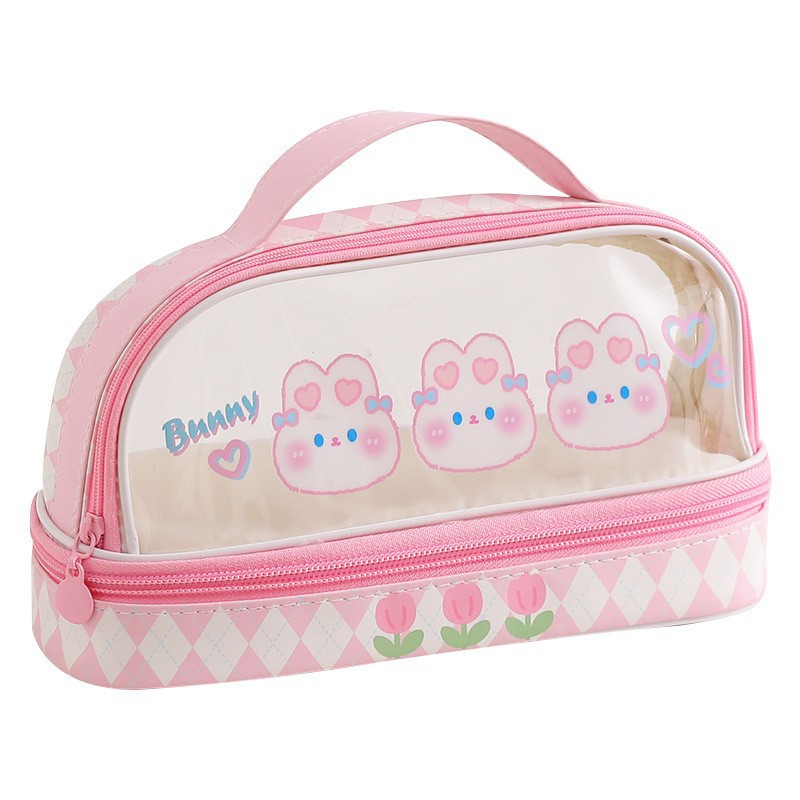pencil case large capacity stain-resistant pencil box student high-grade cute milk huhoo ins good-looking transparent stationery case Item Picture