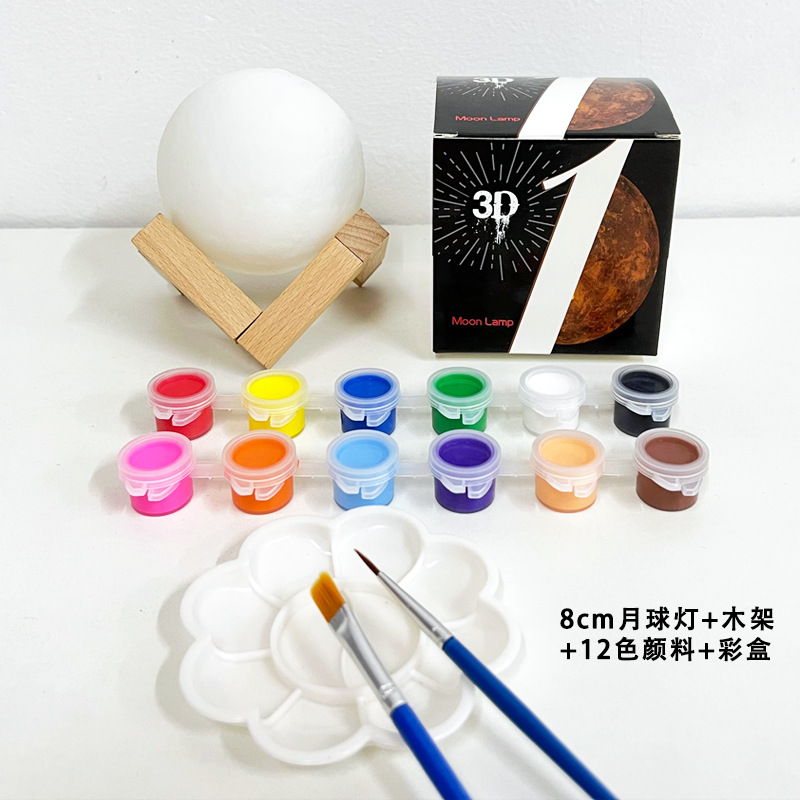 creative hand-painted moon light small night lamp led bedroom bedside lamp net red moon lamp diy graffiti lamp wholesale details Picture
