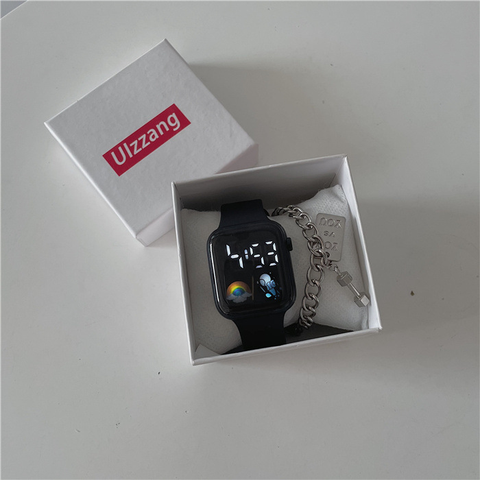 internet celebrity space electronic watch junior high school college style universal student square led watch children waterproof electronic watch Specification drawing