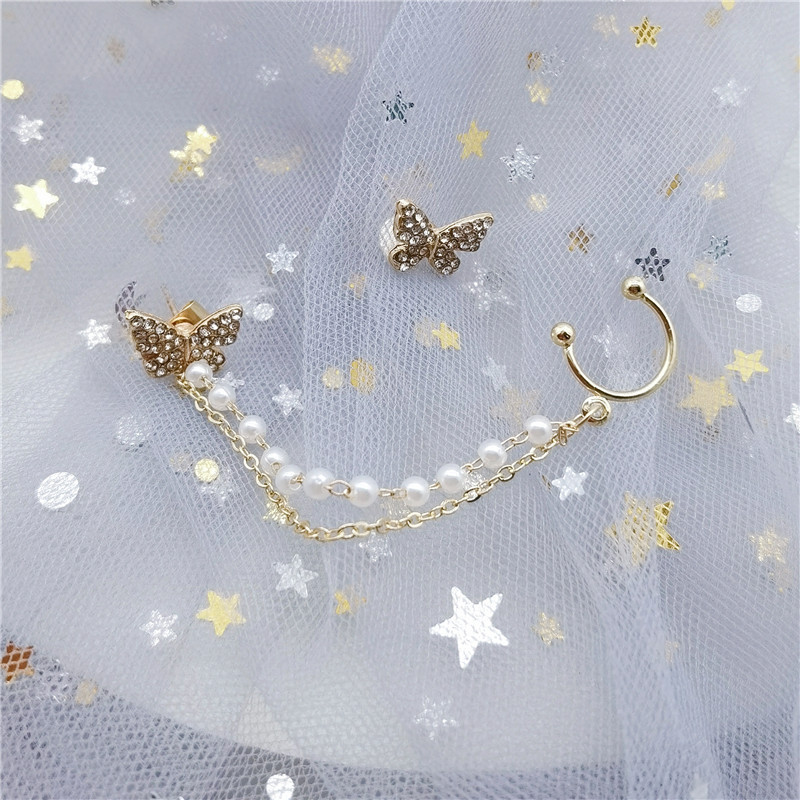 cross-border earrings light luxury high-grade refined rhinestone ear clip female non-pierced ear bone clip female fairy mori style earrings Item Picture