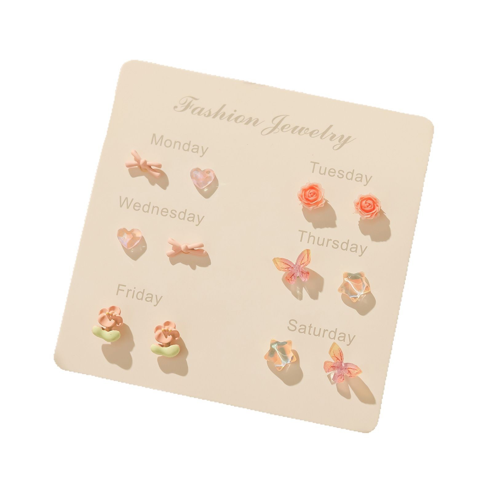 Spring new, fresh and cute one-week stud earrings set, girlish silver needle small, versatile daily earrings wholesale Item Picture