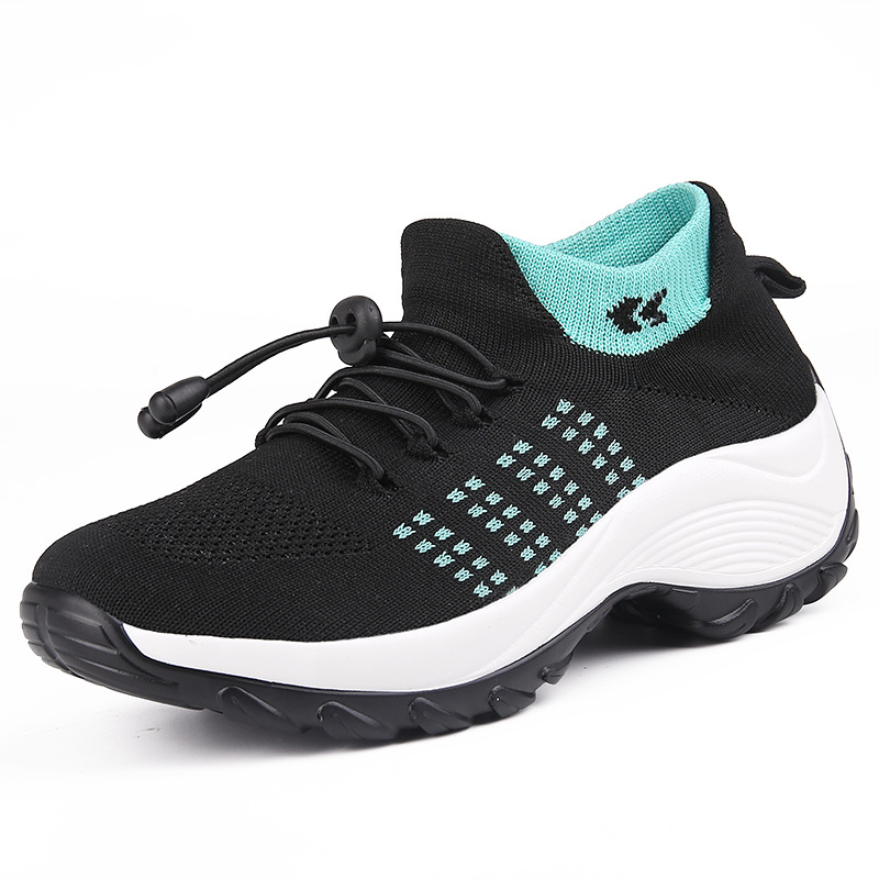 spring new cross-border plus size sneakers sock shoes mom shoes flying woven breathable mesh women's shoes platform shake shoes undefined