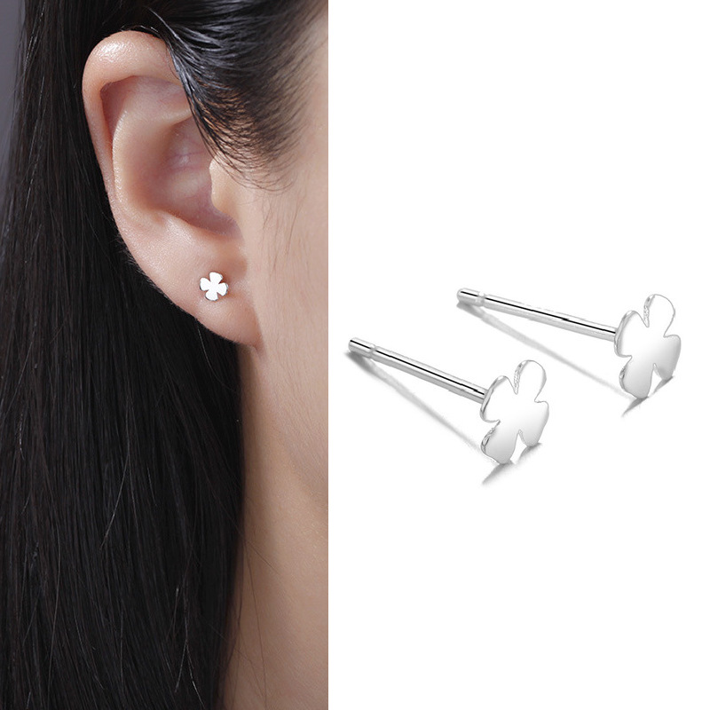 s999 sterling silver stud earrings for women simple graceful petite earrings ear-caring anti-blocking earrings ear bar pure silver auricular needle details Picture