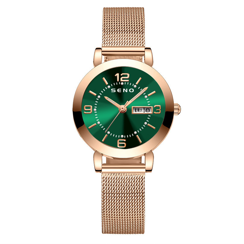 one piece dropshipping popular women's quartz watch luminous waterproof double calendar female student automatic watch wholesale details Picture
