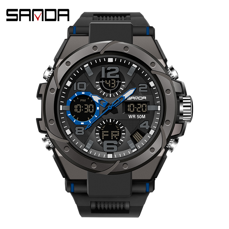 sanda watch youth electronic watch outdoor sports luminous watrproof watch multi-functional alarm clock watch for male and female students Item Picture