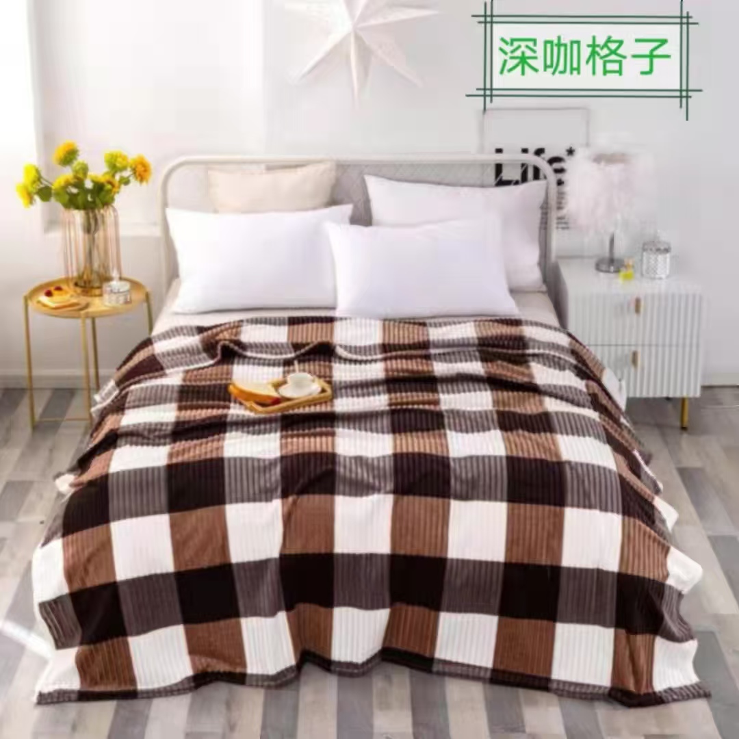 跨境外贸格子印花法兰绒KS抽条毛毯办公室午睡盖毯礼品毯空调毯子详情7