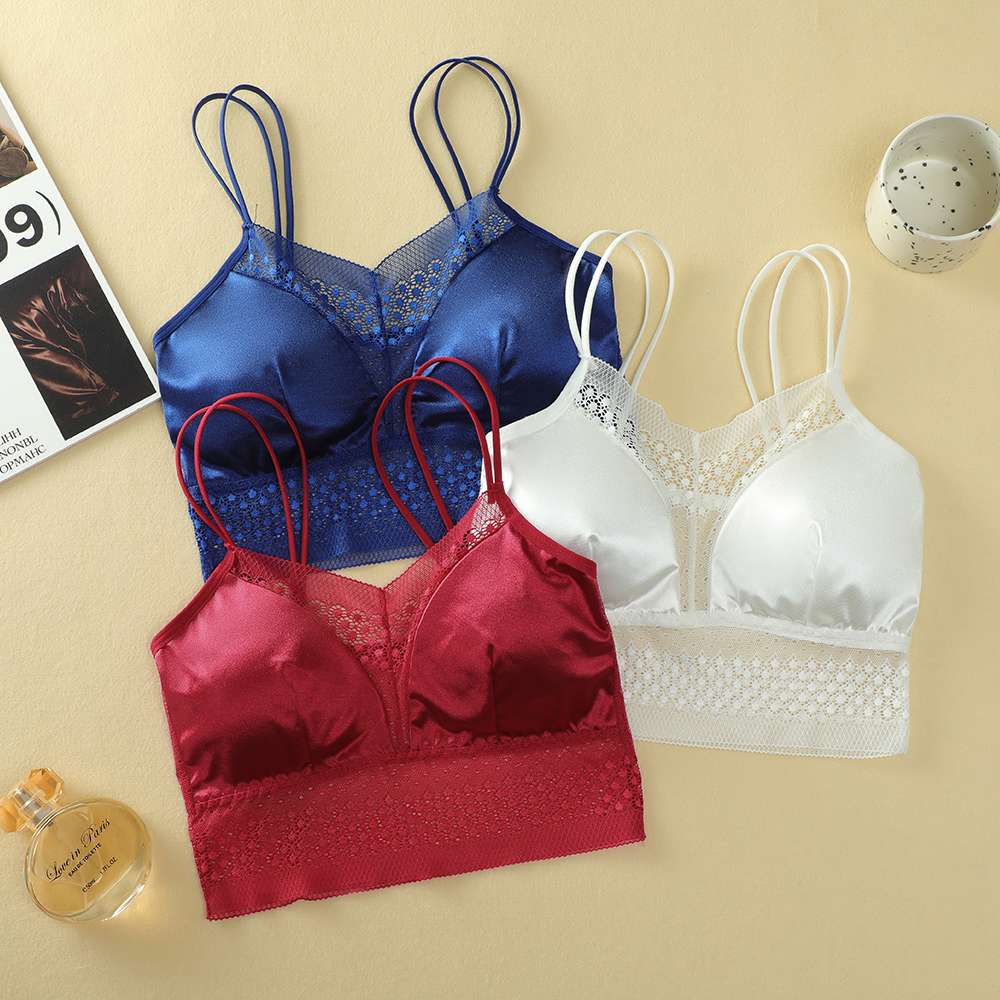 Ladies' lace, beautiful back bra with sequined straps undefined