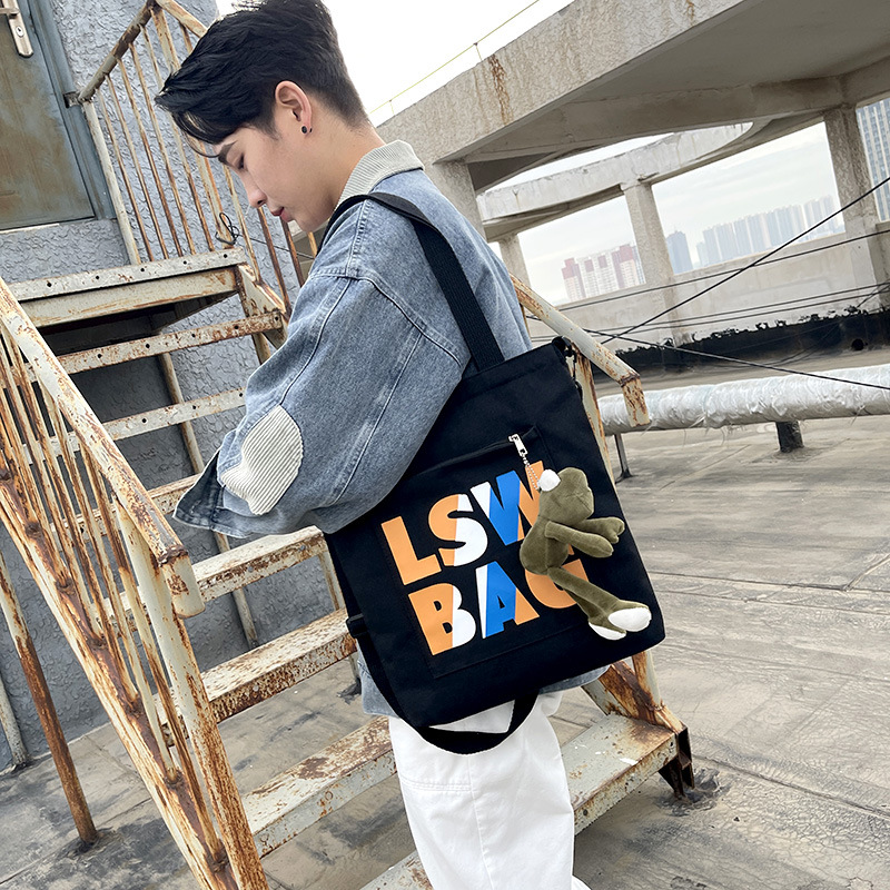 online red western style ins korean style national fashion college student tote bag class canvas bag men and women's one-shoulder tote bag men's bag Specification drawing